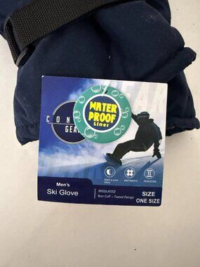 Men's Ski Gloves Pair Dark Blue Adjustable Strap Insulated One Size NEW
